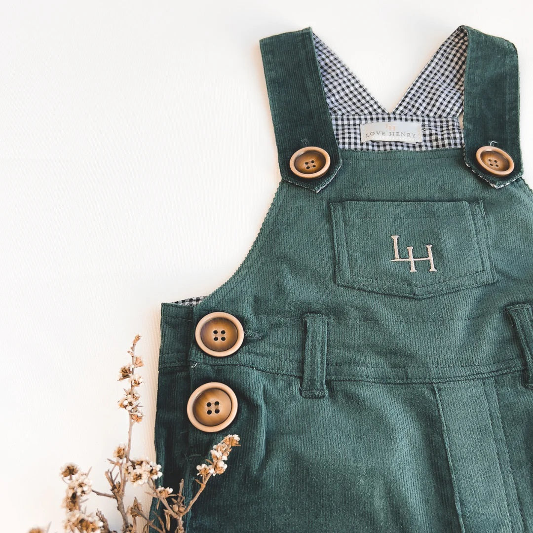 Love Henry Baby Boys Roy Dungaree in Green Corduroy