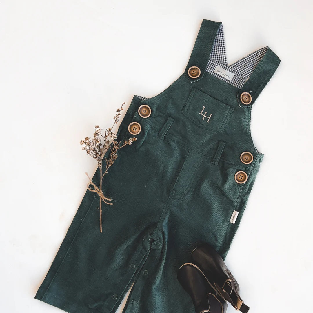 Love Henry Baby Boys Roy Dungaree in Green Corduroy
