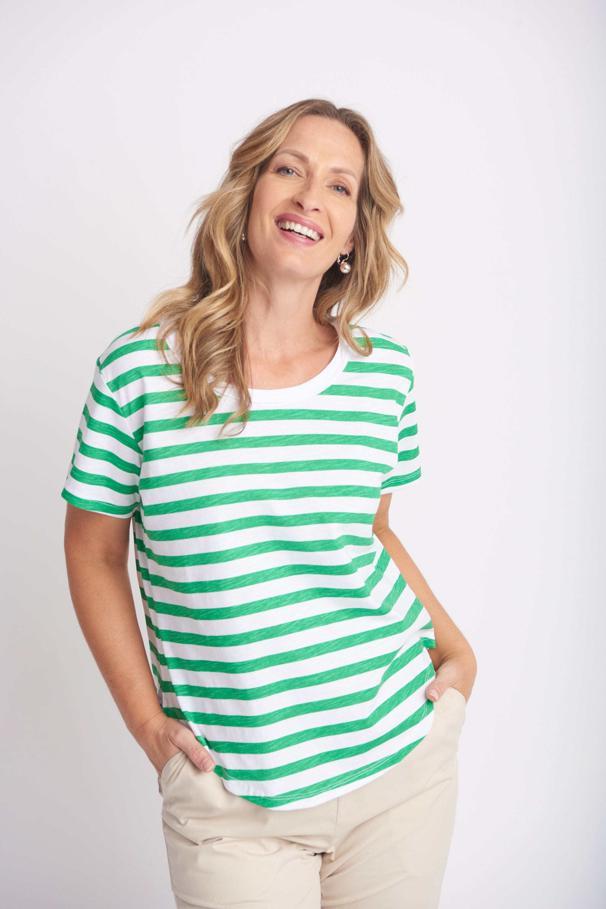 Goondiwindi Cotton Slub Striped Crew Neck Tee