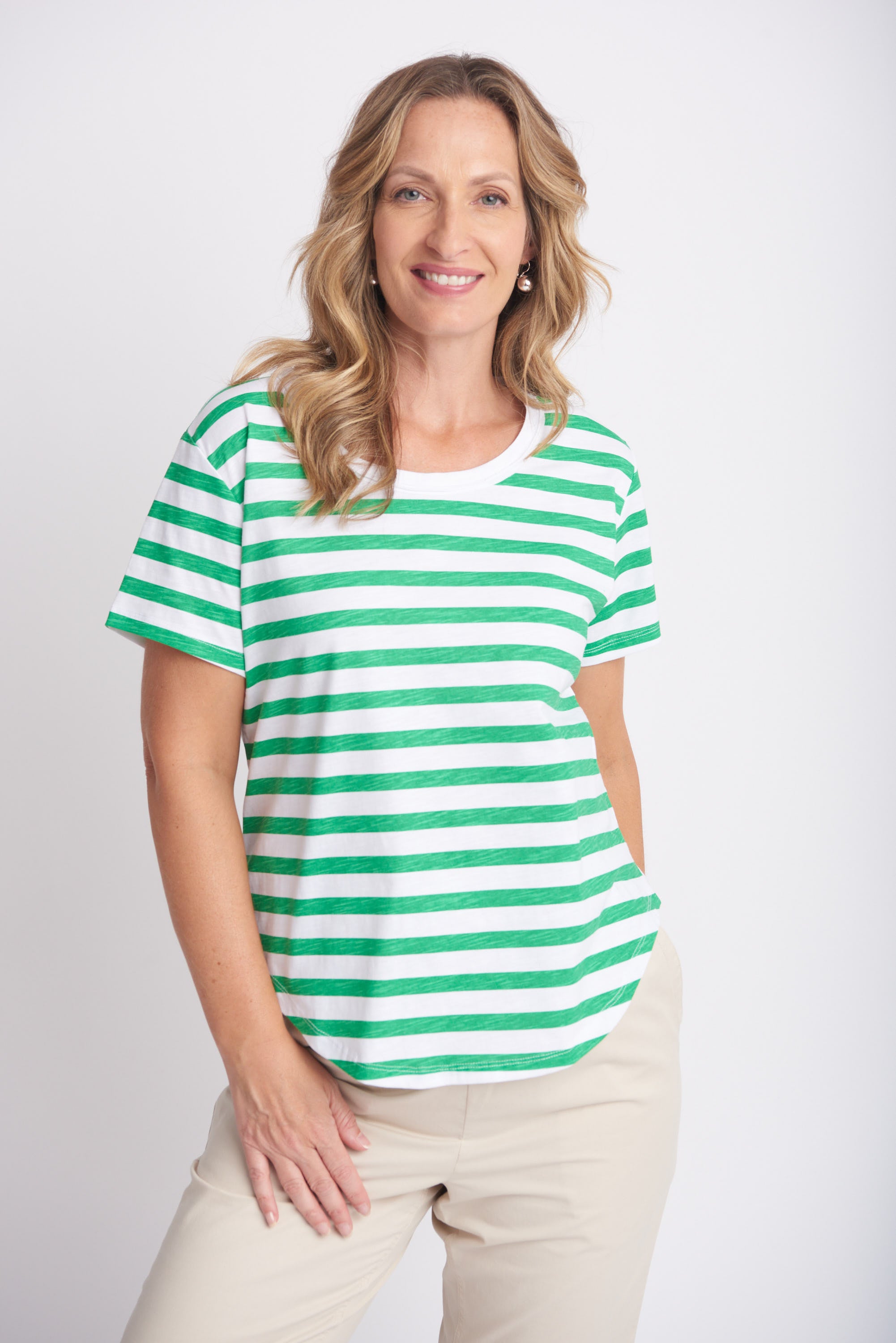 Goondiwindi Cotton Slub Striped Crew Neck Tee