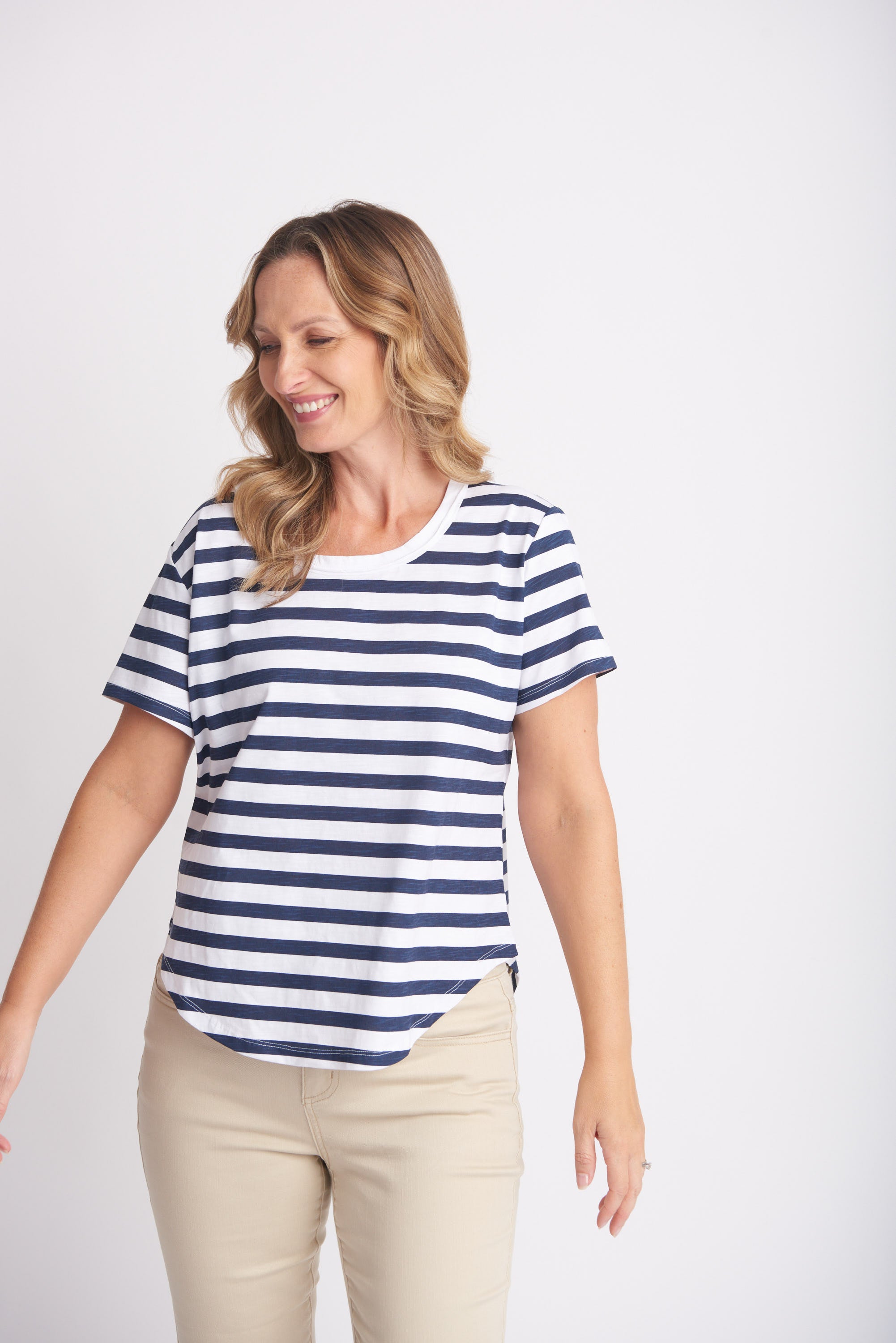Goondiwindi Cotton Slub Striped Crew Neck Tee