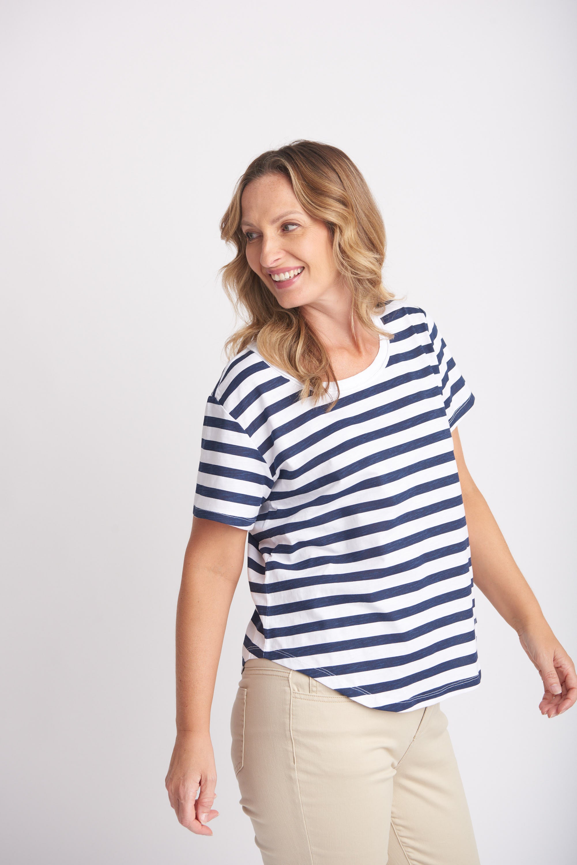 Goondiwindi Cotton Slub Striped Crew Neck Tee