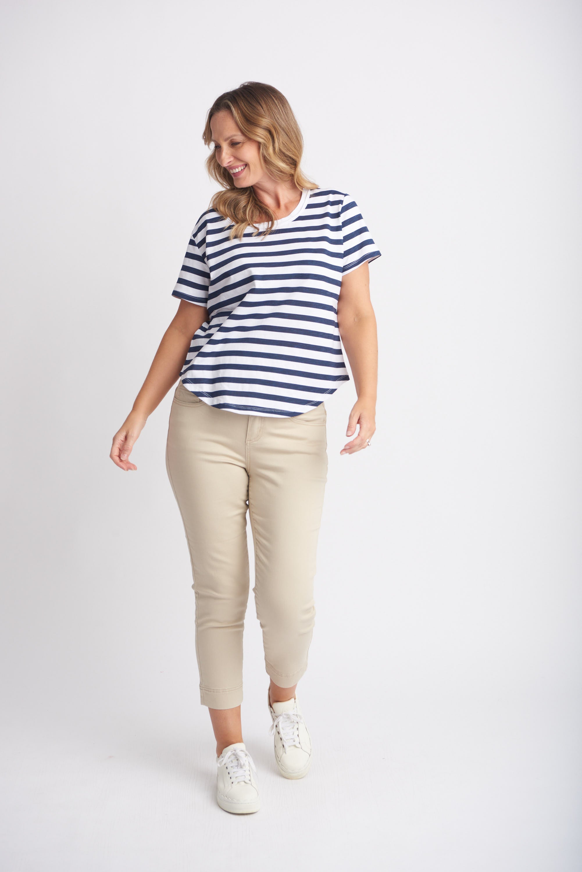 Goondiwindi Cotton Slub Striped Crew Neck Tee