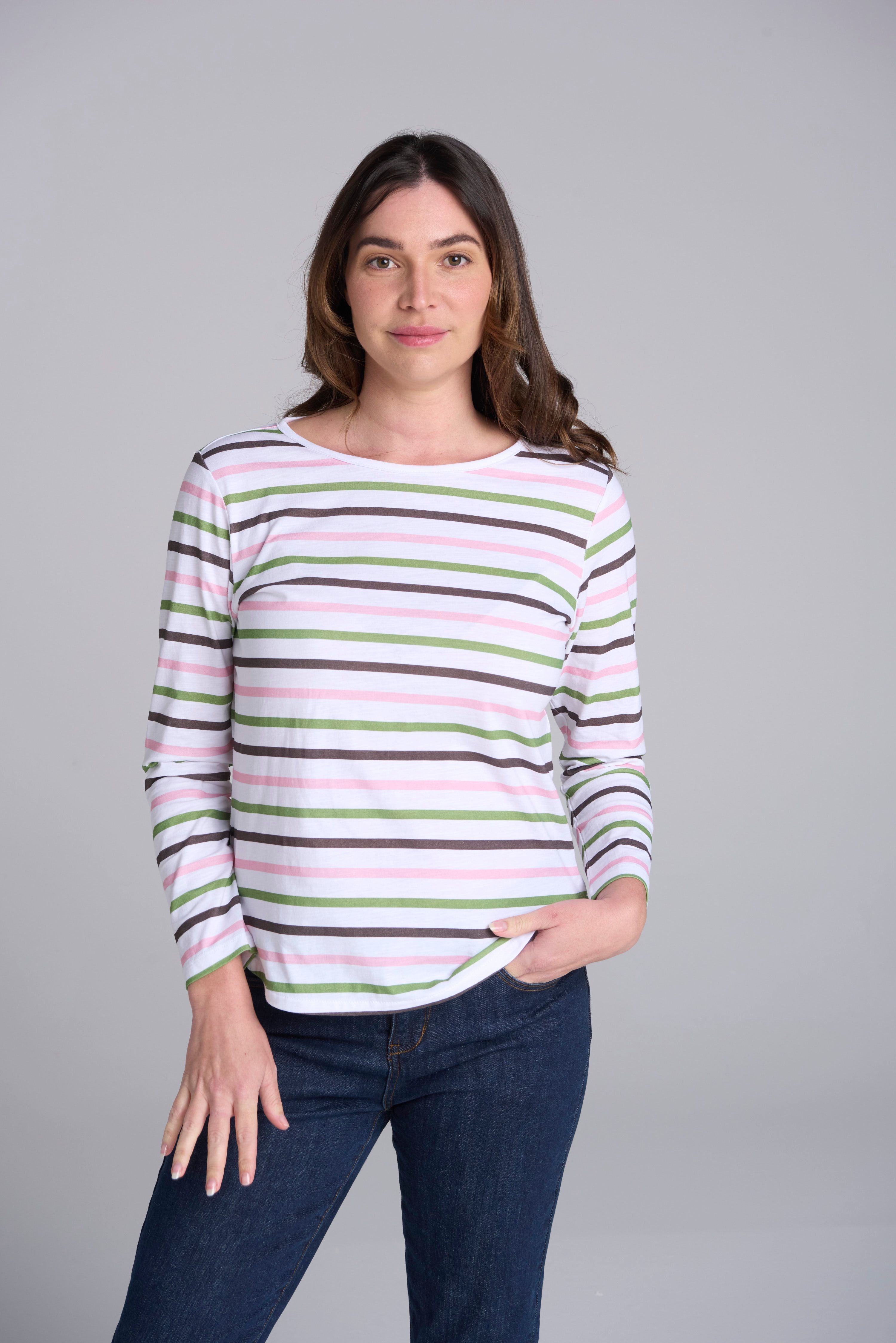 Goondiwindi Cotton Multi Stripe Long Sleeve Top