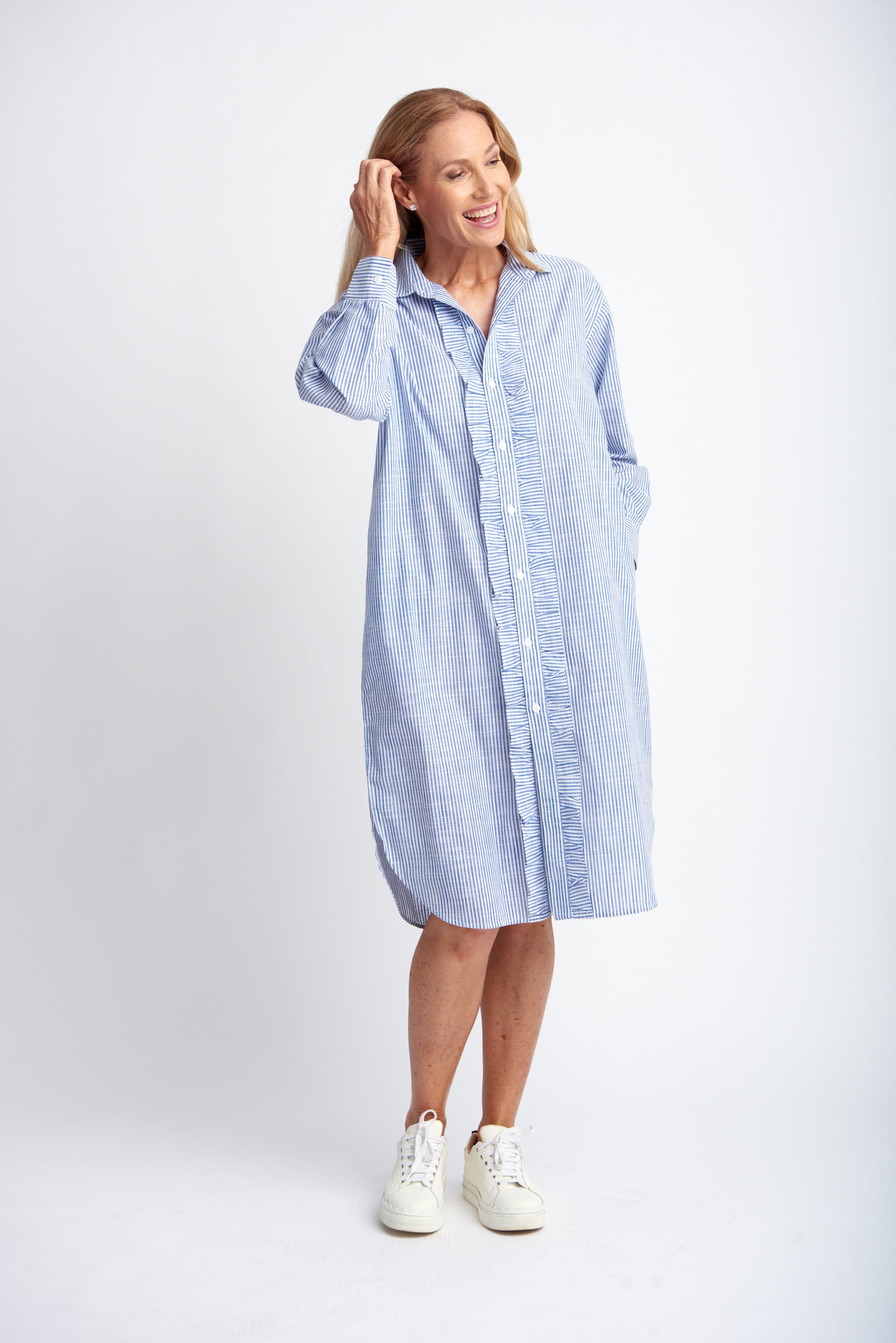 Goondiwindi Cotton Relaxed Ruffle Cotton Shirt Dress