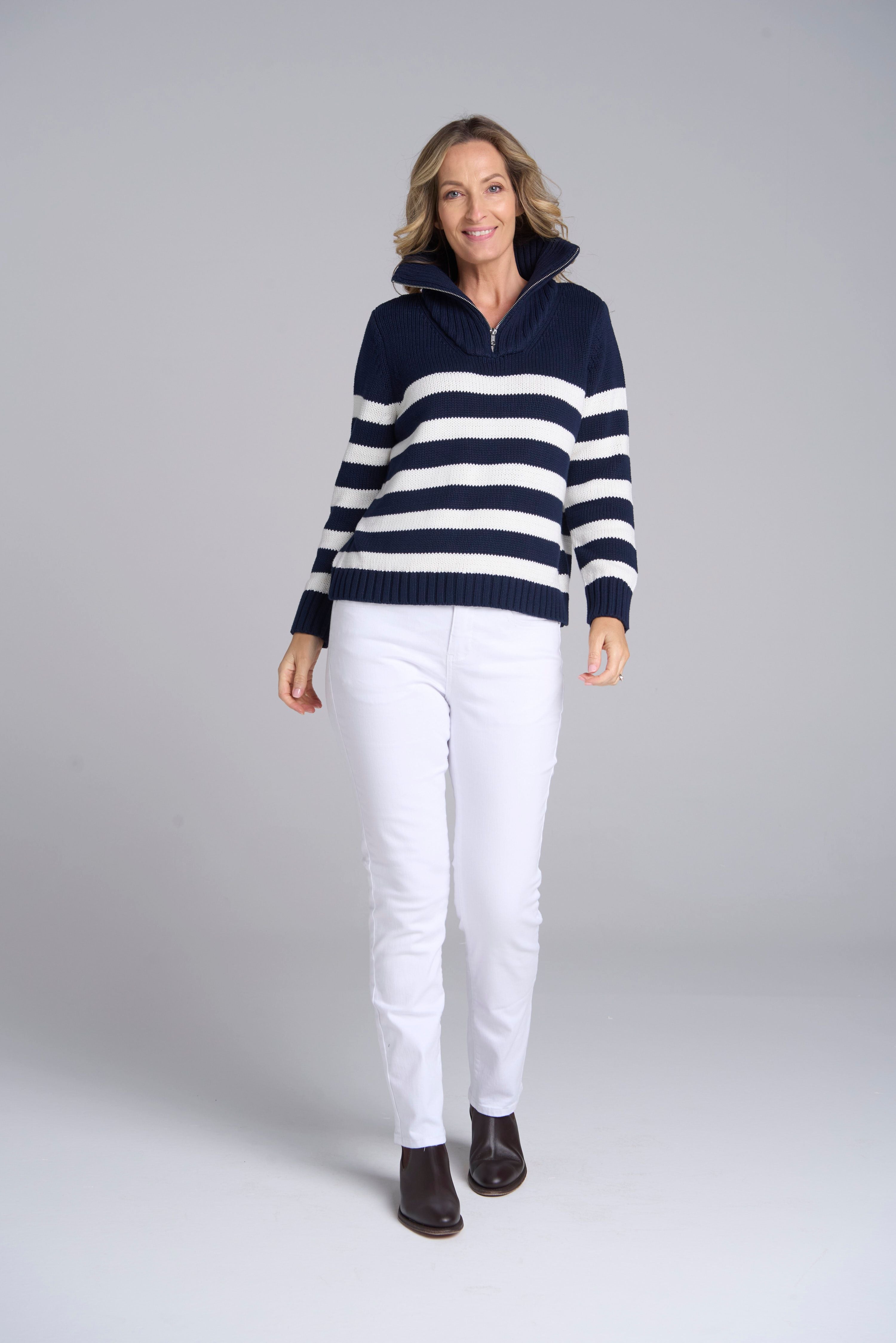 Goondiwindi Cotton Stripe 1/2 Zip Chunky Jumper