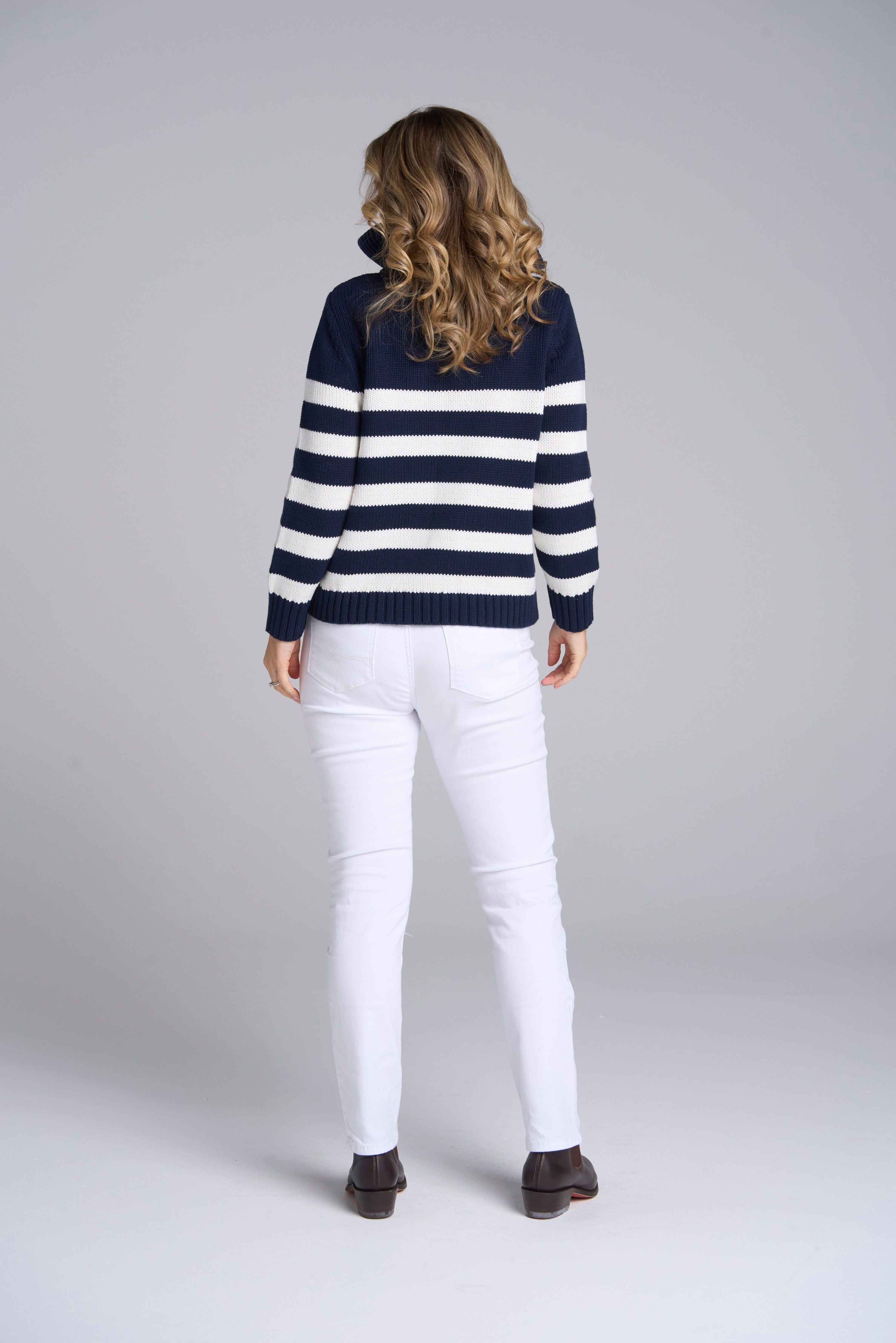 Goondiwindi Cotton Stripe 1/2 Zip Chunky Jumper