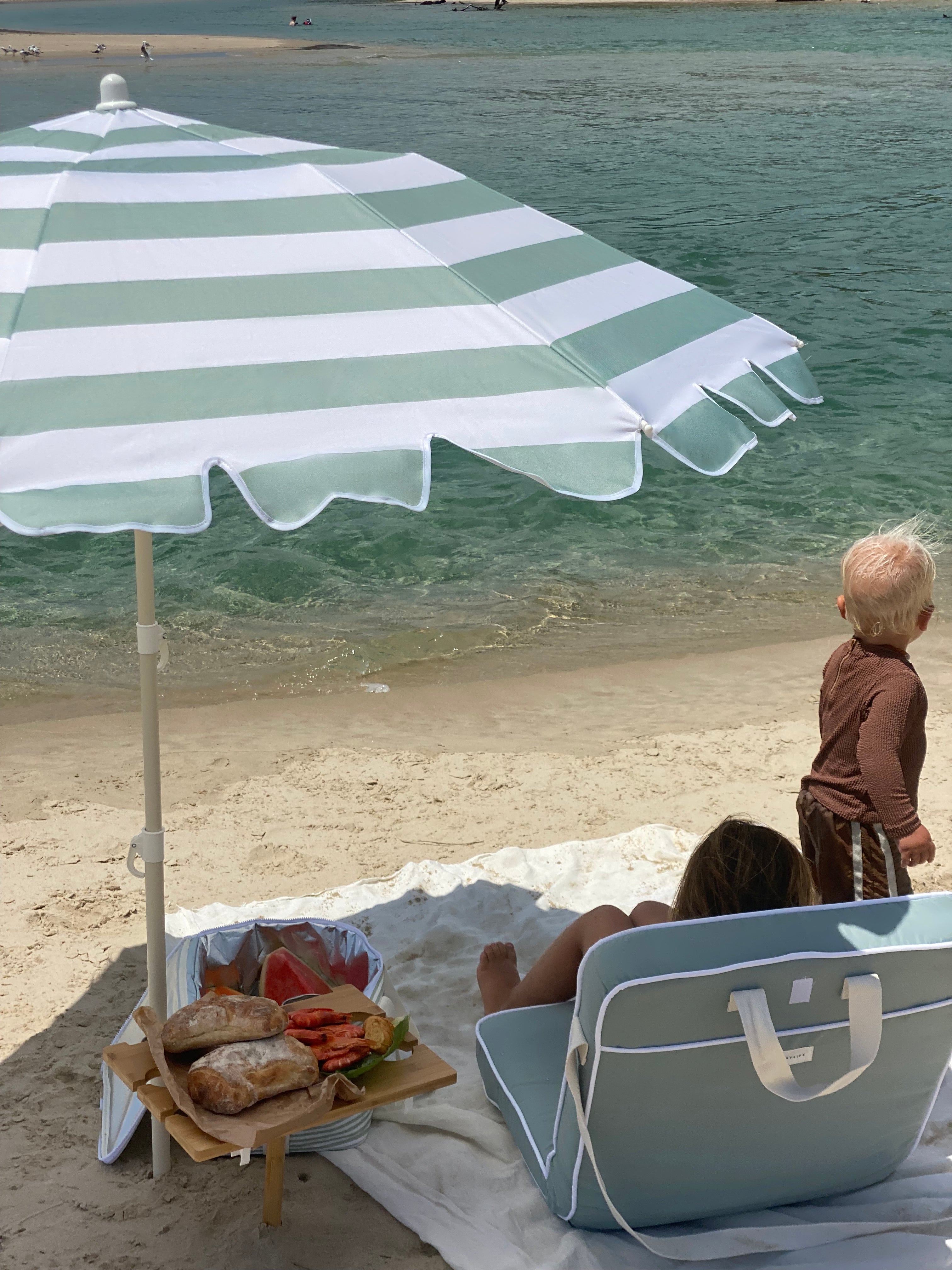 SunnyLife Compact Beach Umbrella Sea Sage Stripe