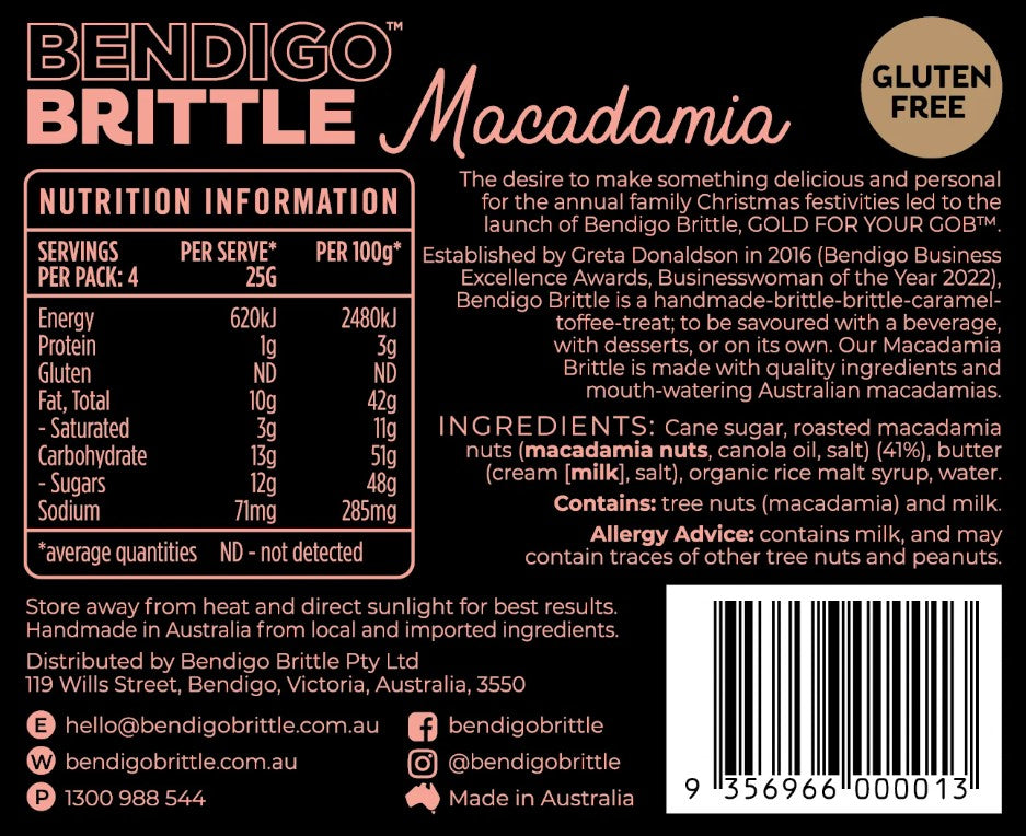 TCCS Bendigo Brittle - Macadamia Brittle 100g