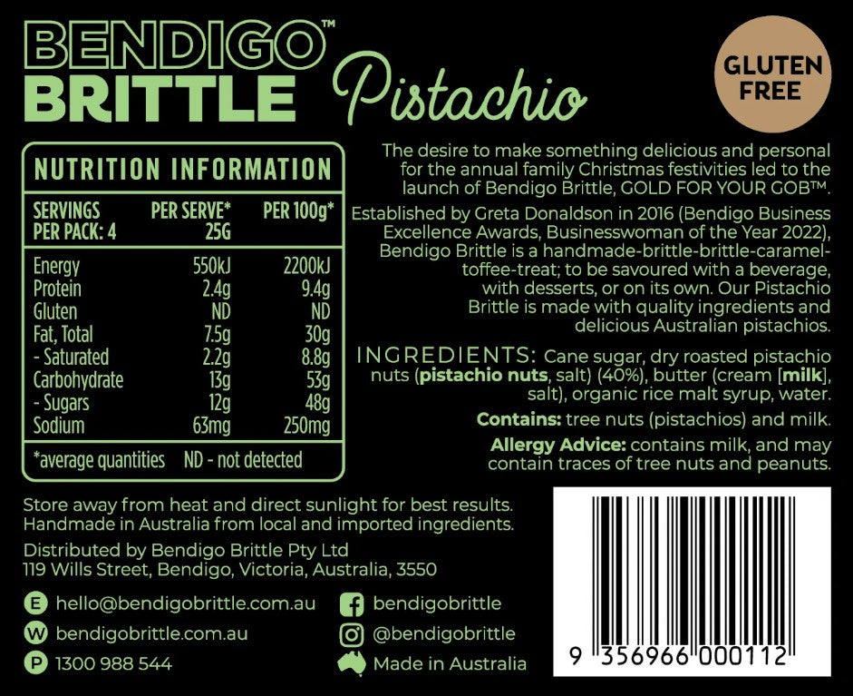 TCCS Bendigo Brittle - Pistachio Brittle 100g