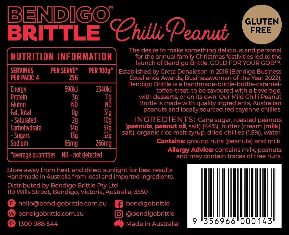 TCCS Bendigo Brittle - Chilli Peanut Brittle (mild) 100g