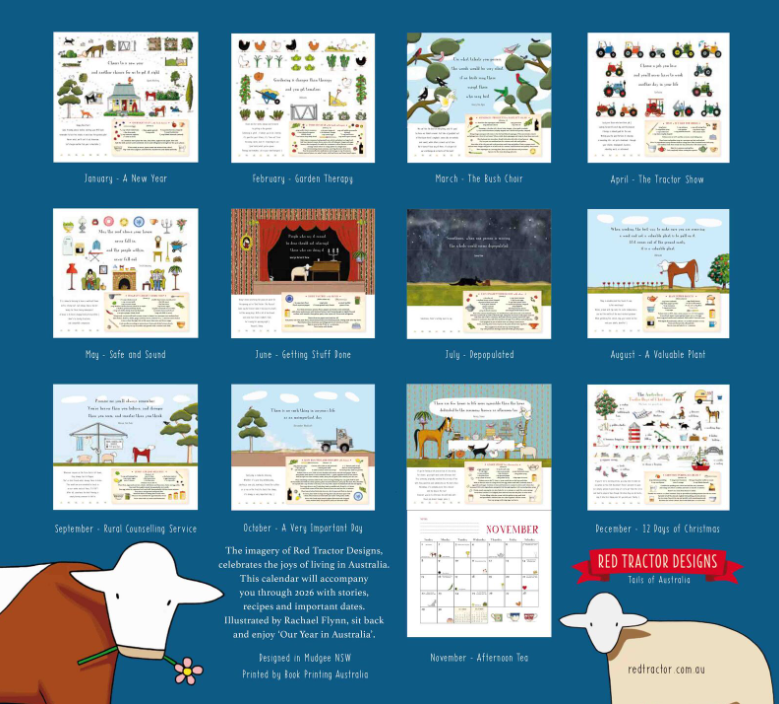 Red Tractor Designs Calendar, Aussie Gift Calendar, Rachael Flynn Artwork