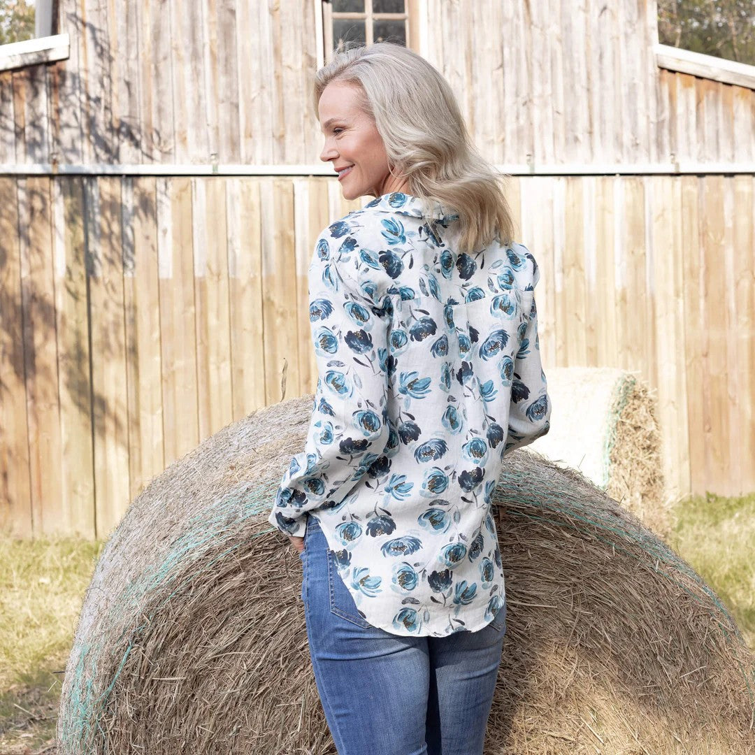 Outback Organic Linen Shirt - Big Skies Printed
