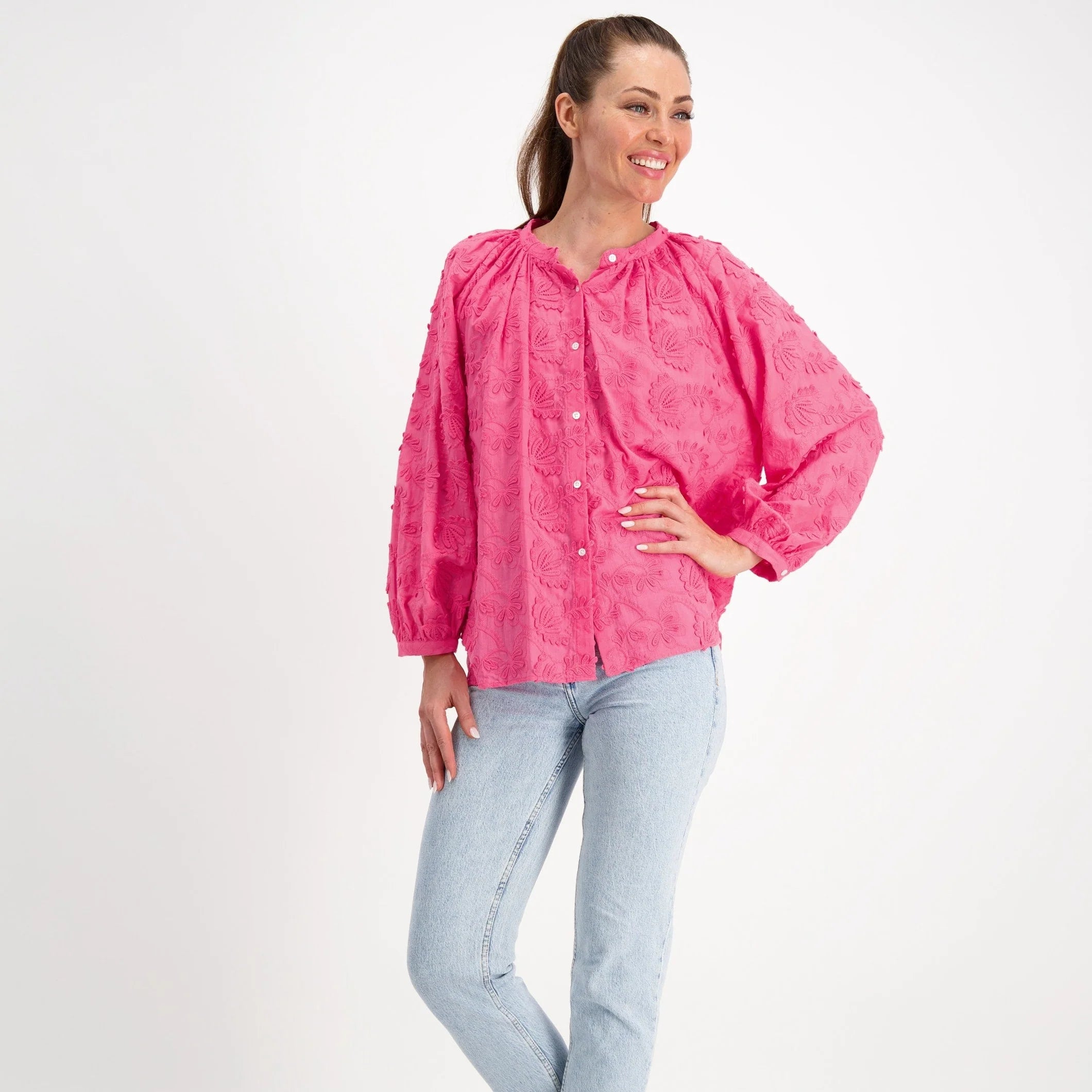 Sorority Pink Embroidered Cotton Blouse/Shirt