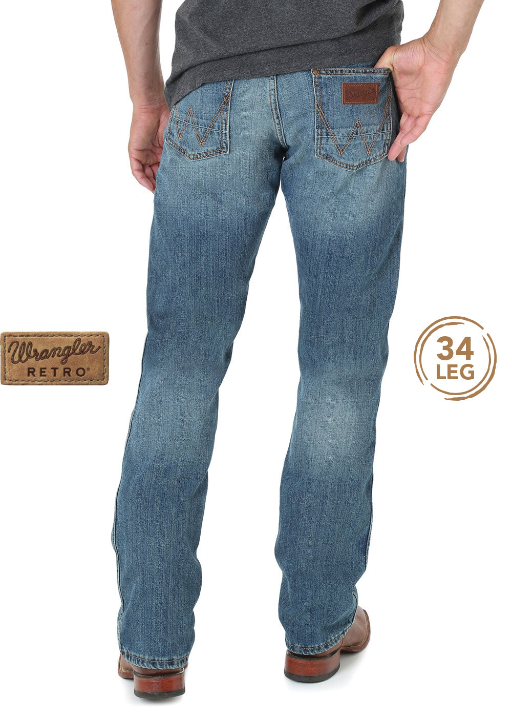 Wrangler Mens Retro Slim Straight Jeans - Rocky Top - 34" Leg