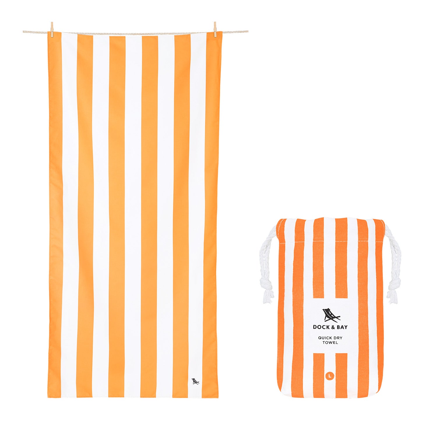 Dock and Bay towel, quick dry towel, orange and white striped towel, sand free towel, absorbent towel, beach towel, the conron store, grenfell nsw