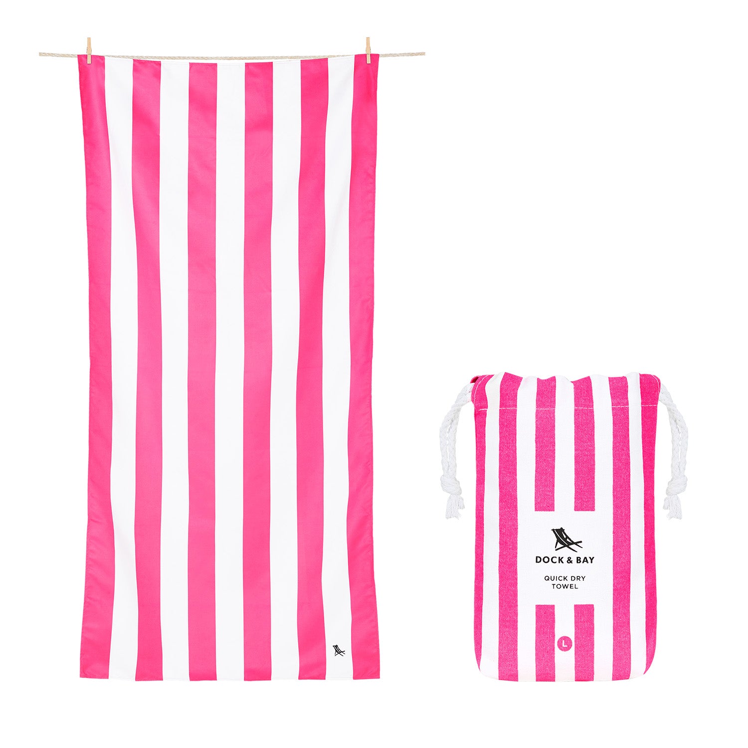 Dock and Bay towel, pink and white striped towel, sand free towel, absorbent towel, quick dry towel, beach towel, the conron store, grenfell nsw