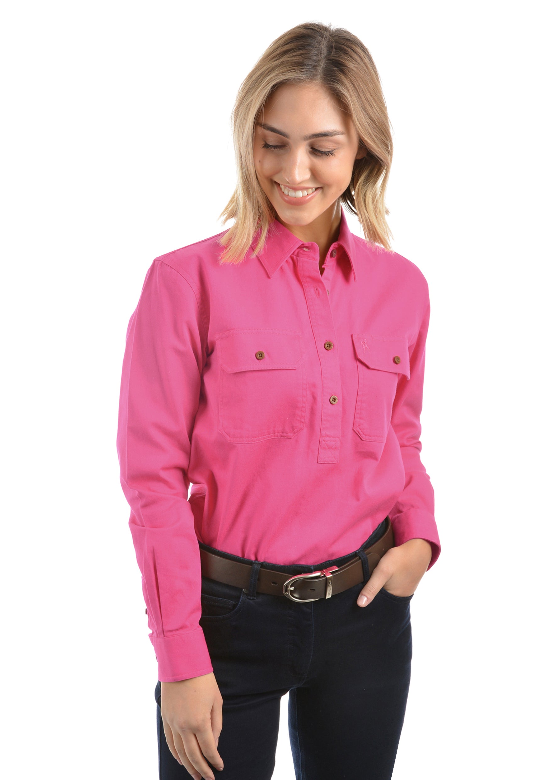 thomas cook womens work shirt, thomas cook pink, thomas cook collared shirt, thomas cook womens shirt, grenfell nsw, the conron store