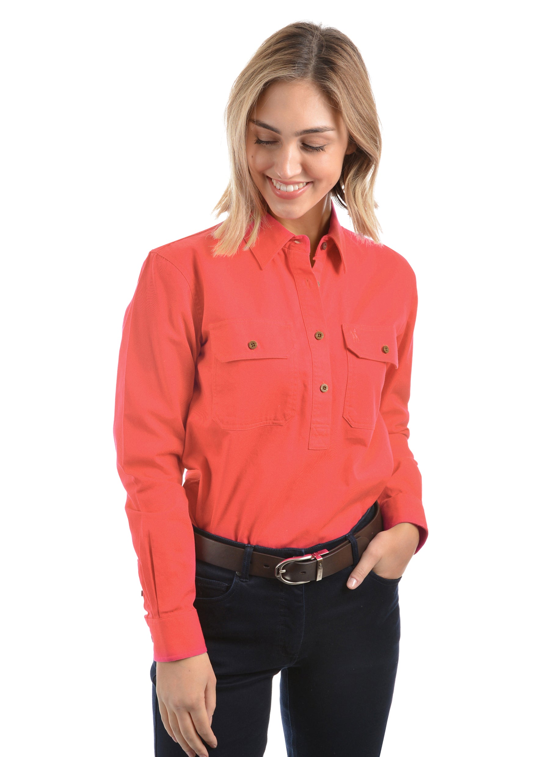 thomas cook womens work shirt, thomas cook coral, thomas cook collared shirt, thomas cook womens shirt, grenfell nsw, the conron store