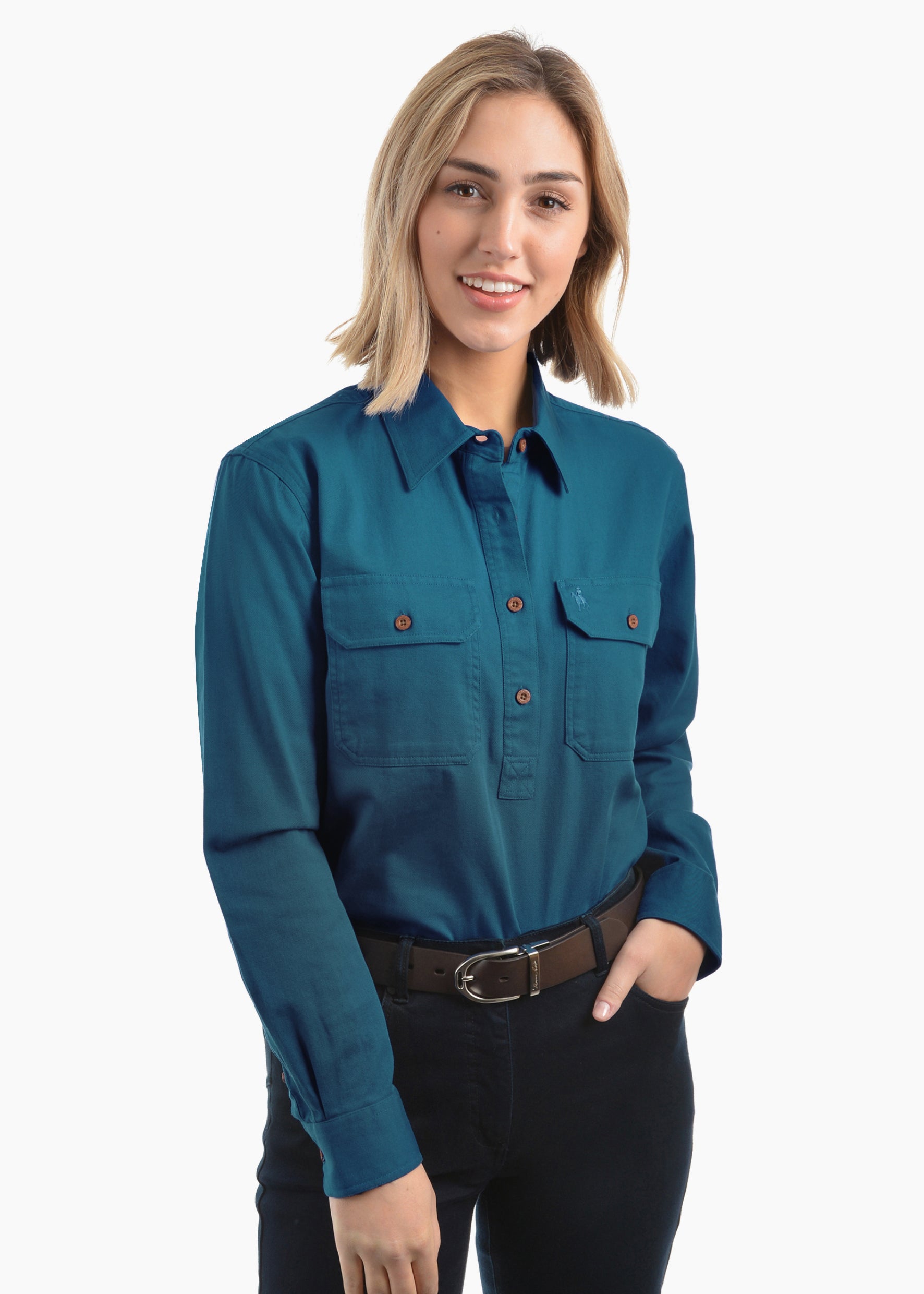 thomas cook womens work shirt, thomas cook teal, thomas cook collared shirt, thomas cook womens shirt, grenfell nsw, the conron store