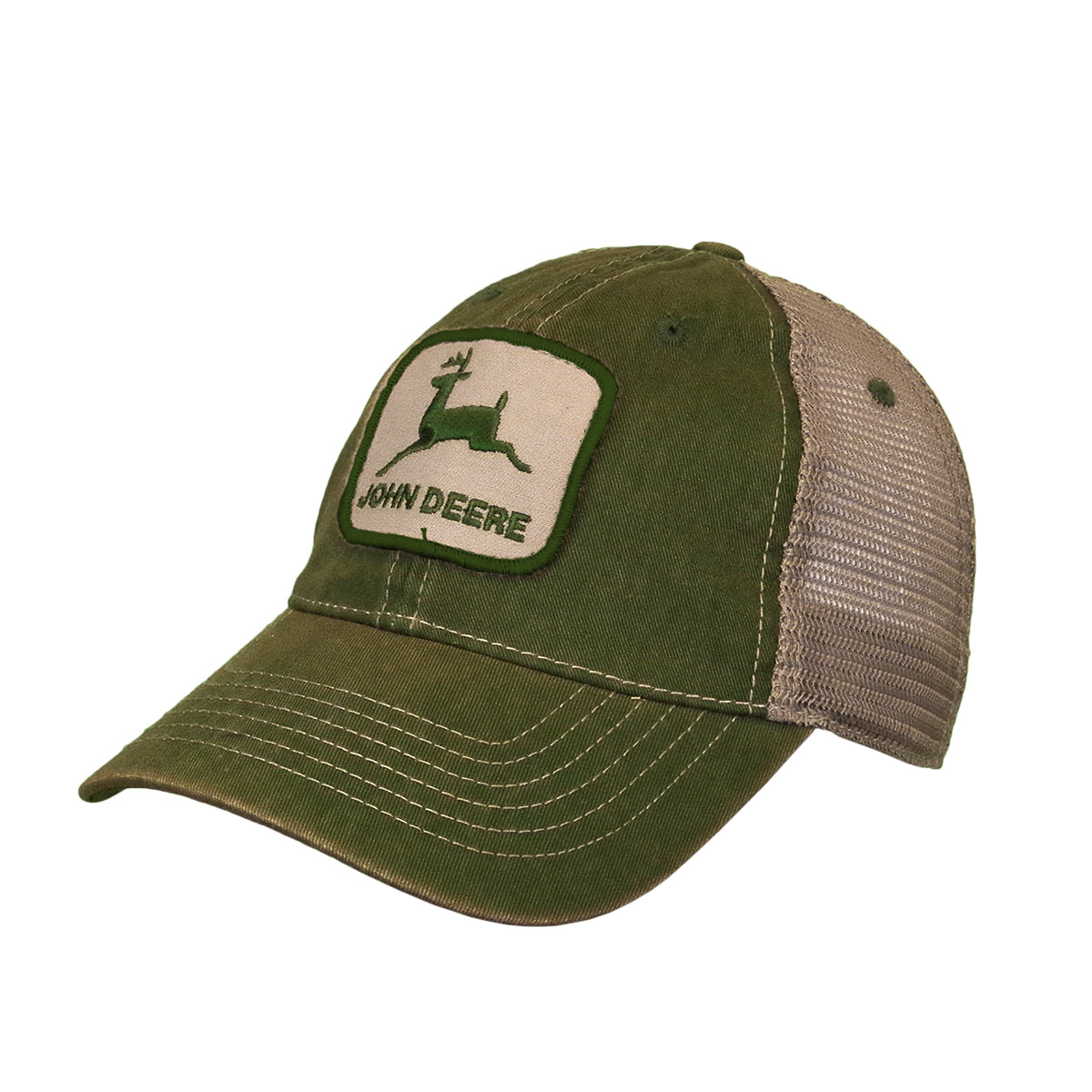 John Deere Green and Ivory Stoned Washed Cap
