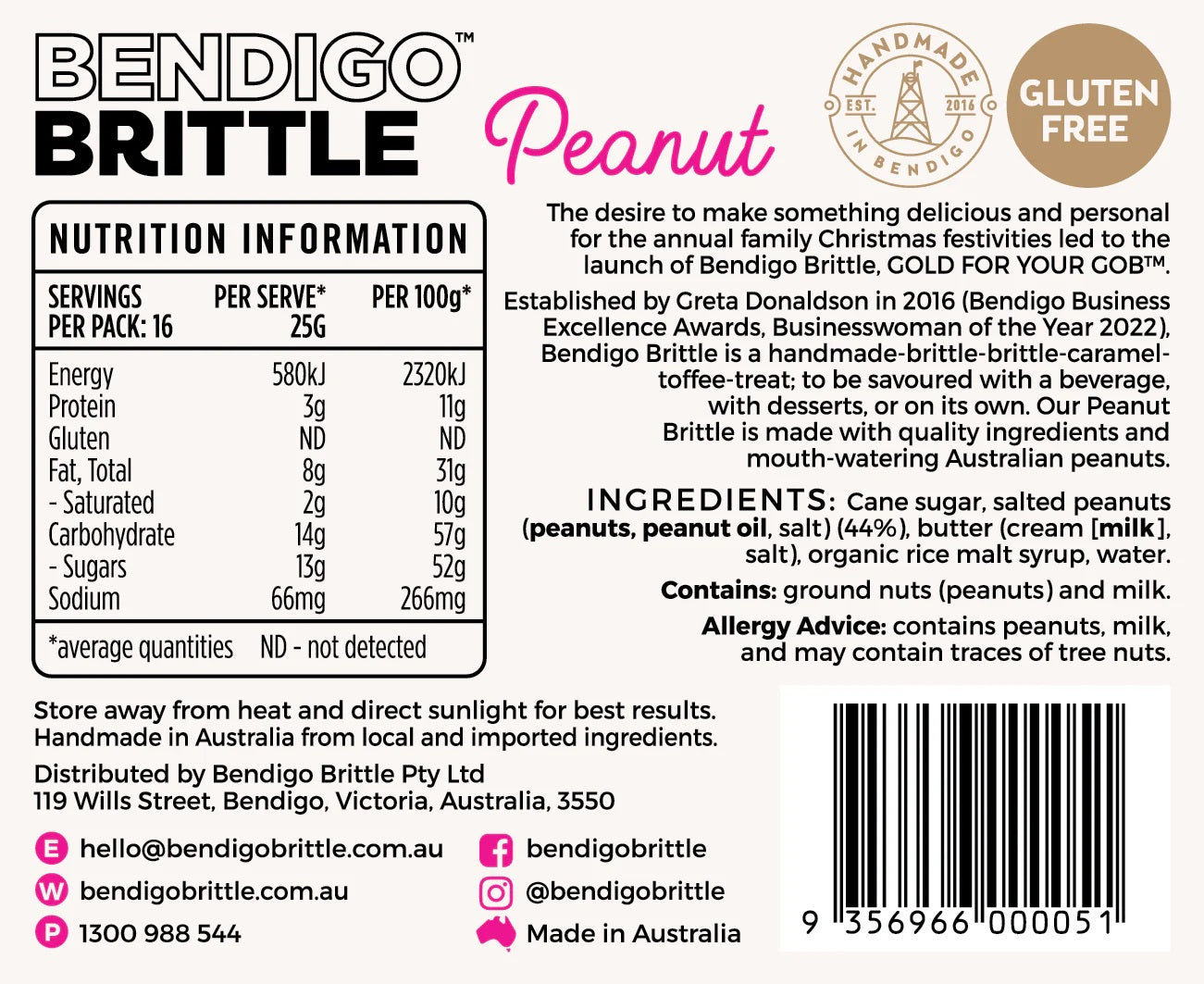 Bendigo Brittle - Peanut Brittle 400g