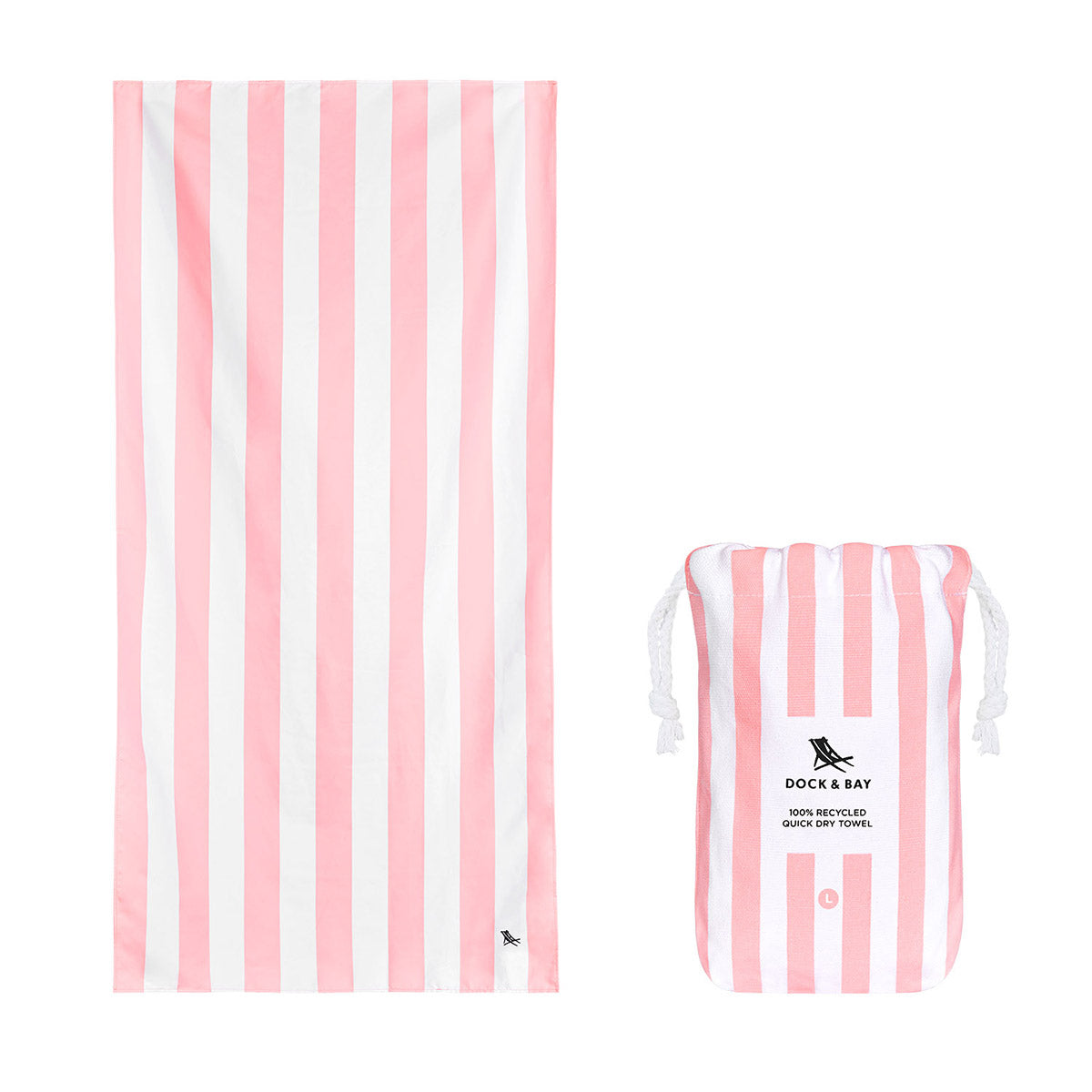 Dock and Bay towel, quick dry towel,  pink and white striped towel, sand free towel, absorbent towel, beach towel, the conron store, grenfell nsw