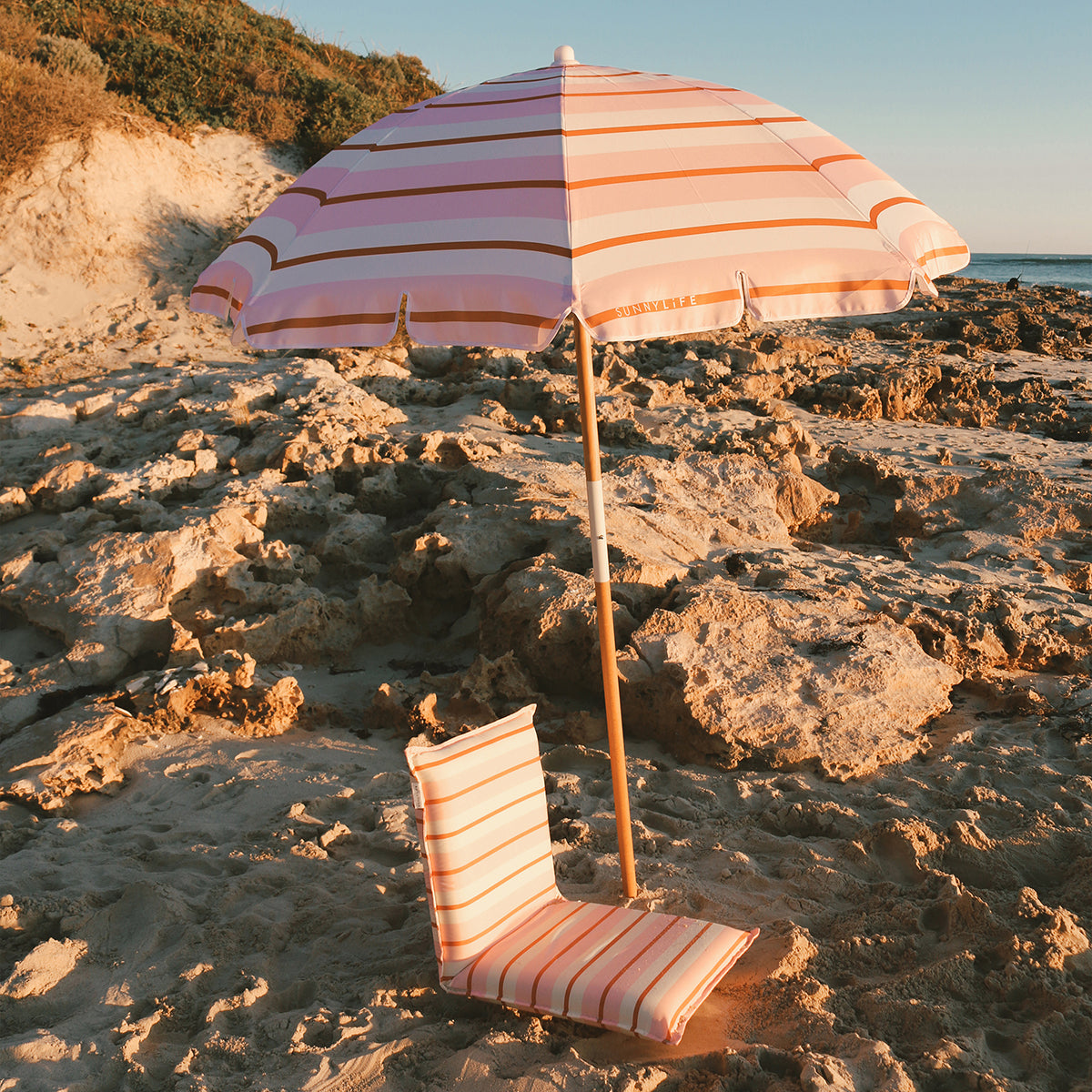 Sunnylife Beach Umbrella in Summer Stripe Strawberry Sorbet
