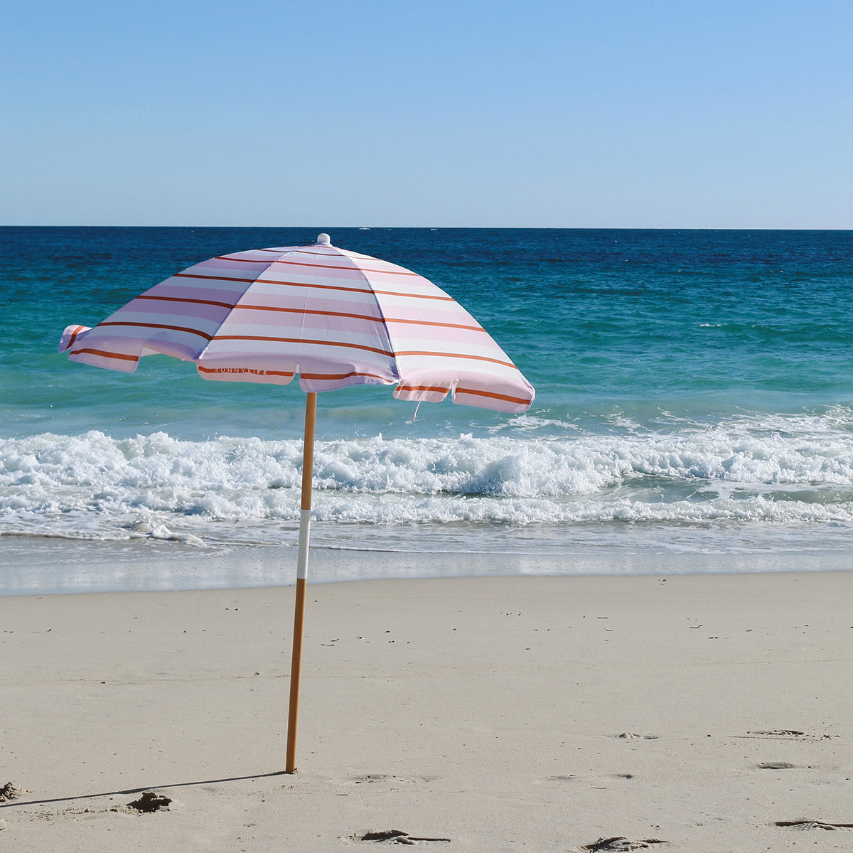 Sunnylife Beach Umbrella in Summer Stripe Strawberry Sorbet