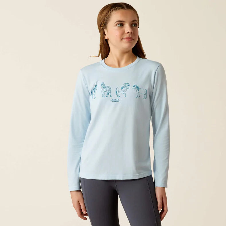 Ariat Girls Pony Squad LS Tee Cerulean Heather