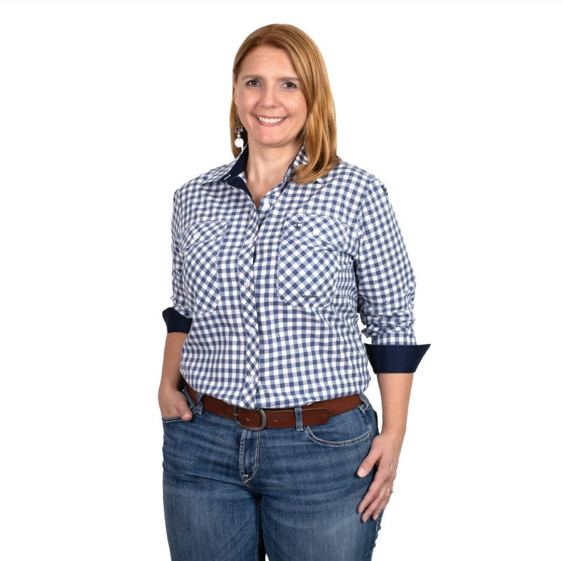 Just Country Women's Abbey Print Workshirt Navy Check