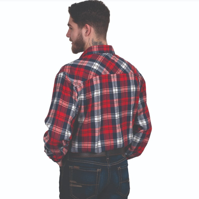 Just Country Men's Cameron Workshirt Flannel in Red/Navy