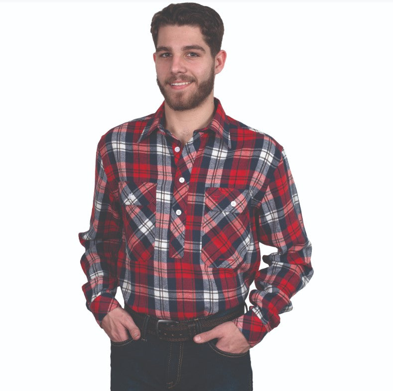 Just Country Men's Cameron Workshirt Flannel in Red/Navy