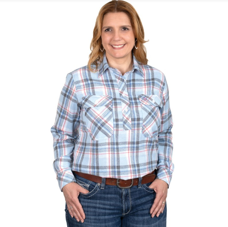 Just Country Jahna Workshirt Flannel in Plaid Blue