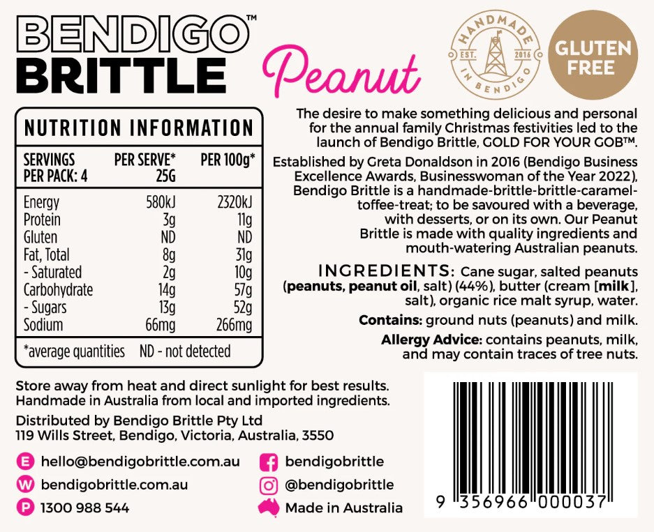 Bendigo Brittle - Peanut Brittle 100g