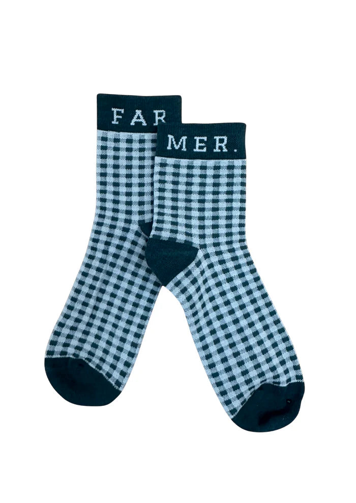 FAR MER Green Check Socks
