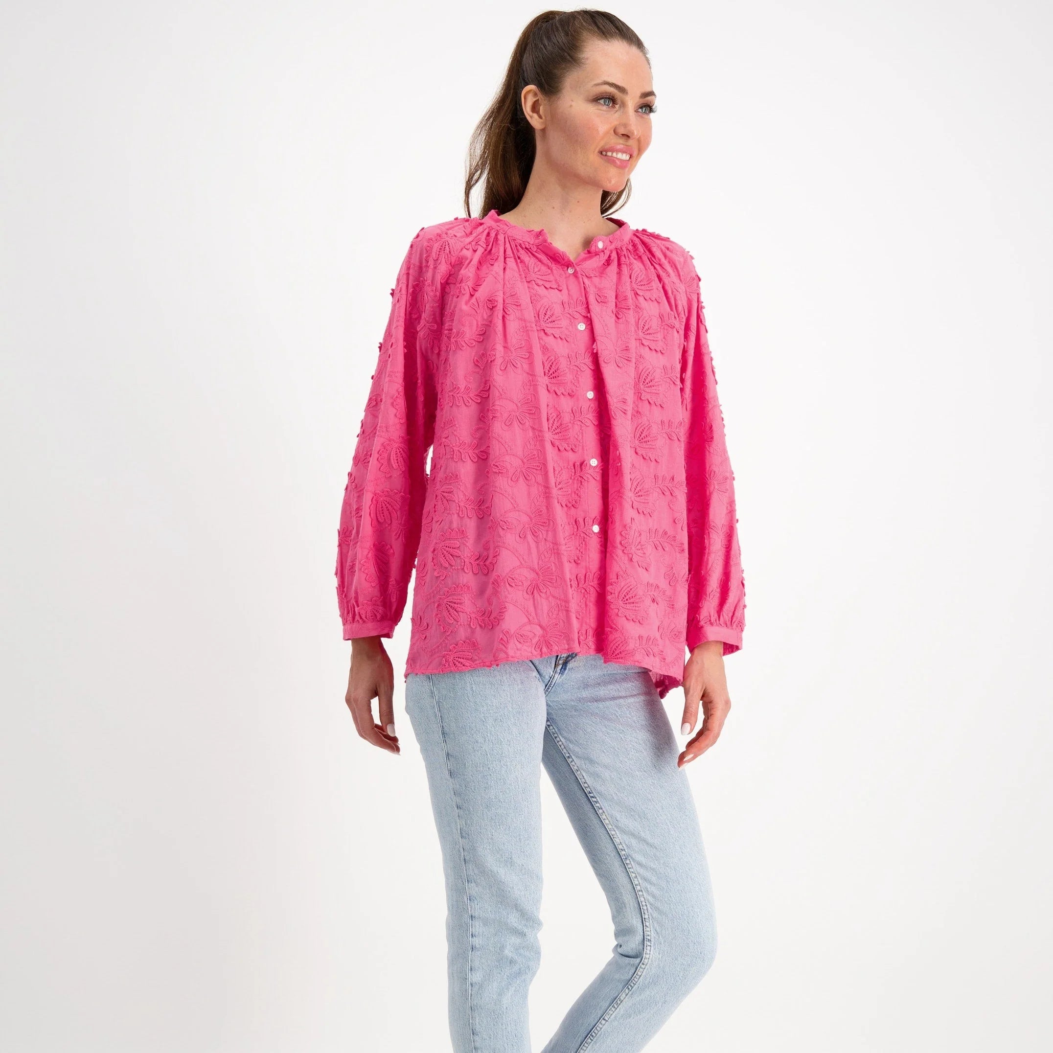Sorority Pink Embroidered Cotton Blouse/Shirt