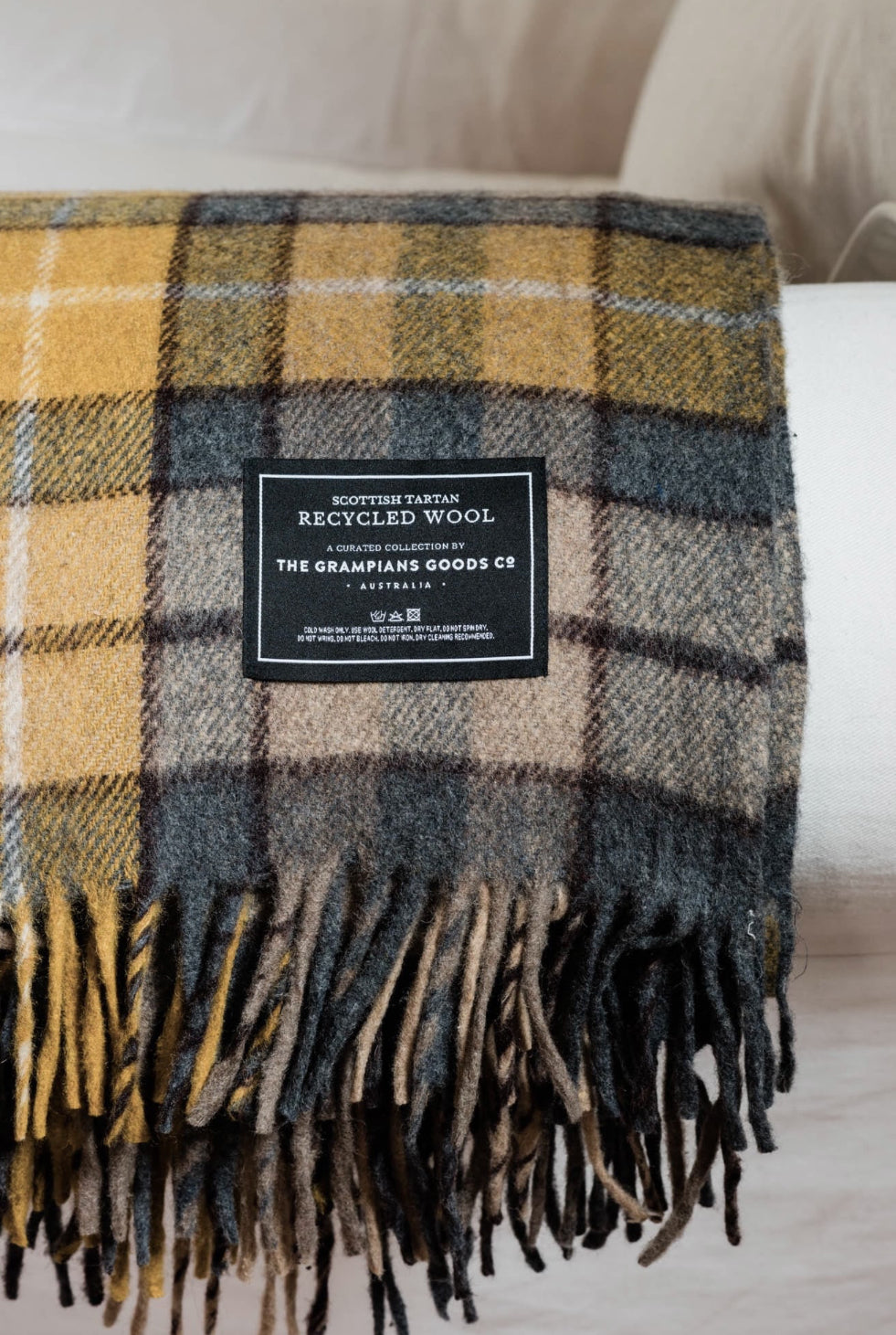 The Grampian Goods Co - HERITAGE COLLECTION Recycled Wool Scottish Tartan Blanket: Gold